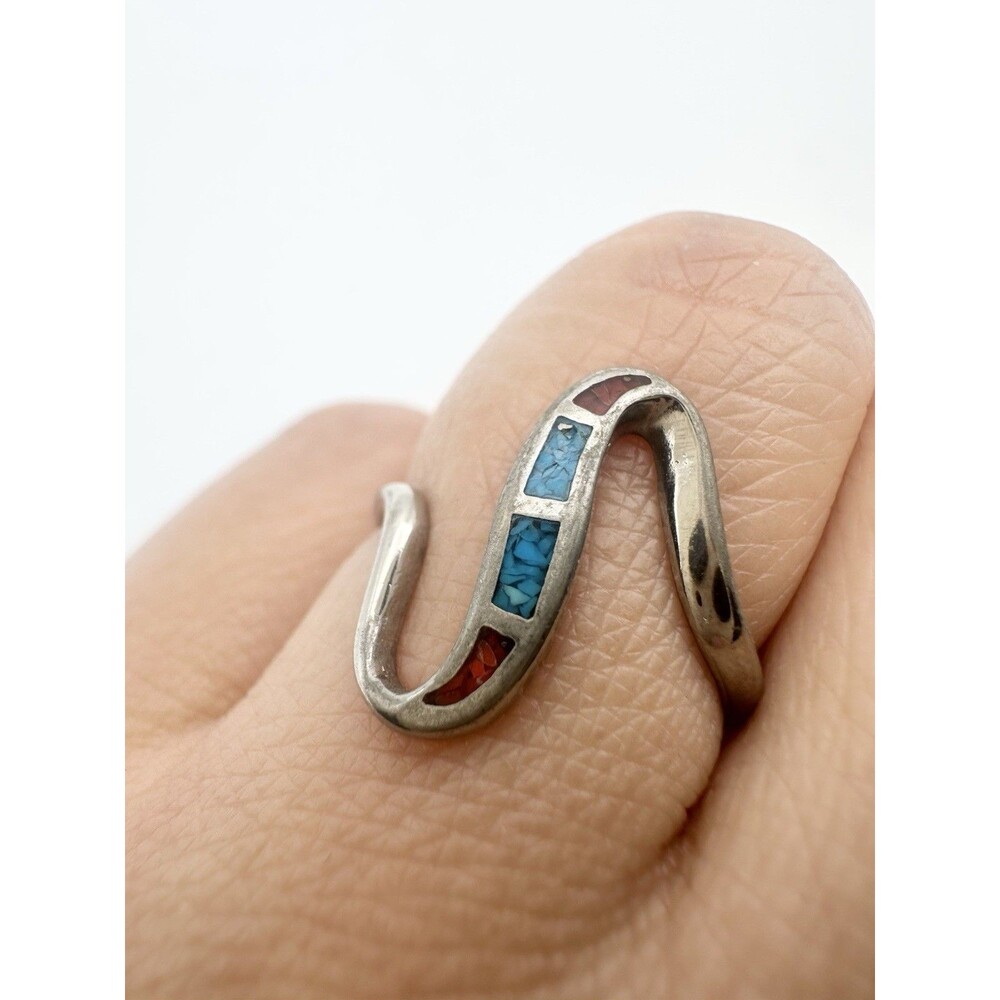 Vintage Southwestern Turquoise Coral Abstract Ring Size 5